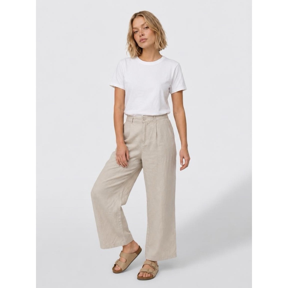 Rewash Linen Blend Wide Leg Pleated Front Pants Beige Oatmeal Size 30